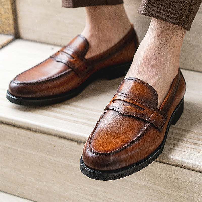 British Gentleman First Layer Cowhide Round Toe Casual Shoes
