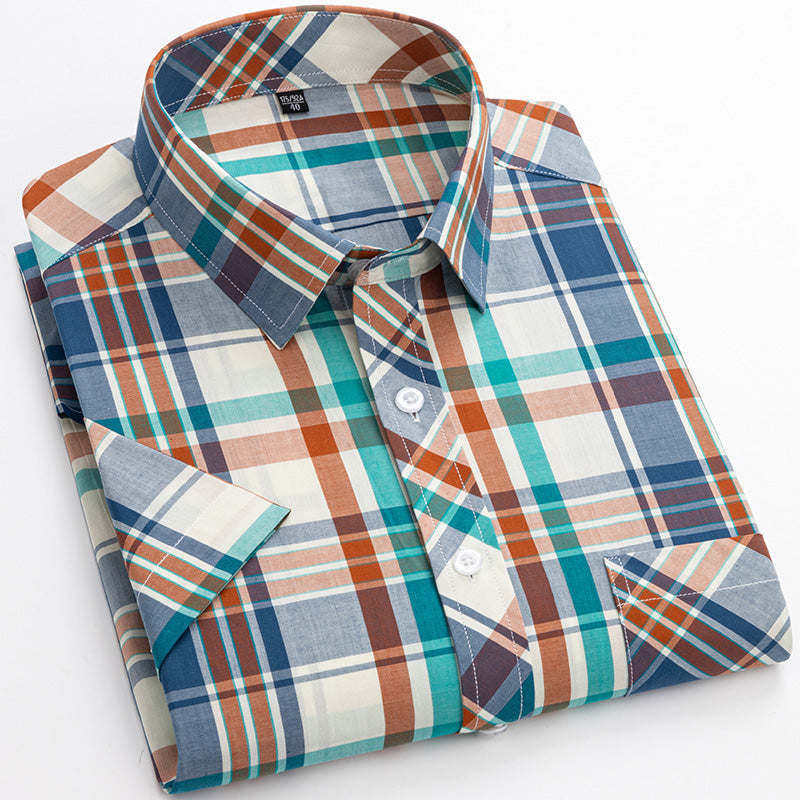 Cotton Men's Plaid Short-sleeved Shirt