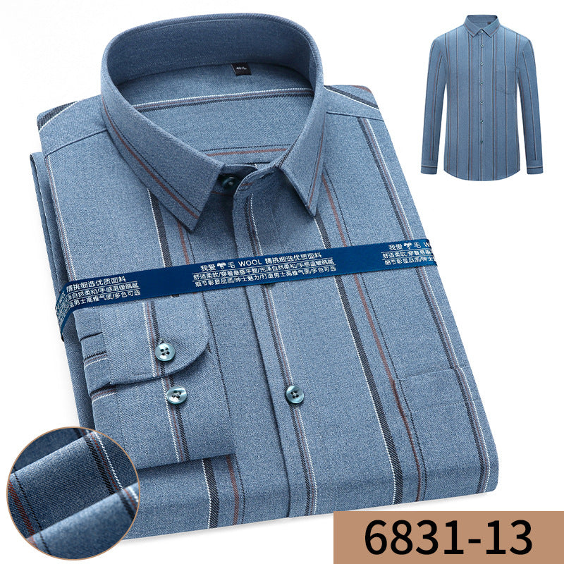 Men's Business Loose Cashmere Long Sleeve Shirt Without Ironing