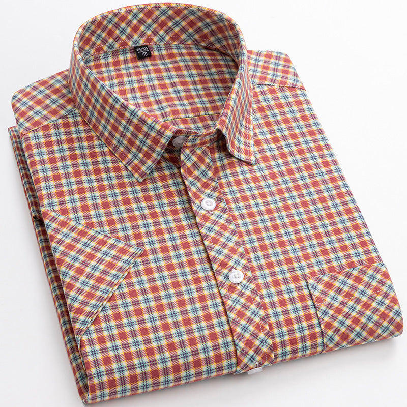 Cotton Men's Plaid Short-sleeved Shirt