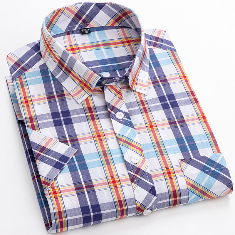 Cotton Men's Plaid Short-sleeved Shirt