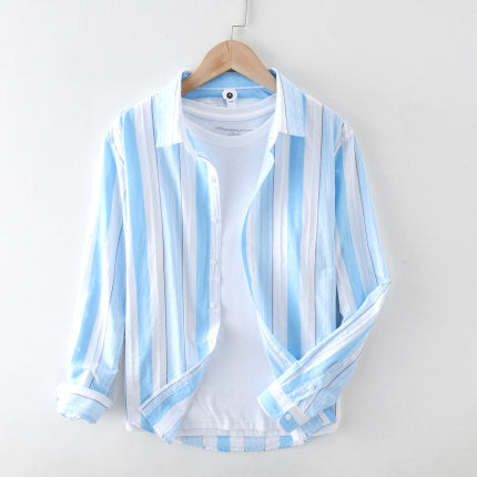 Extremely Hemp JapaneseStriped Casual Long-sleeved Shirt For Men