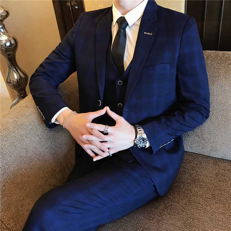 Slim Fit Trendy Men's Small Suit Three-piece Business Casual