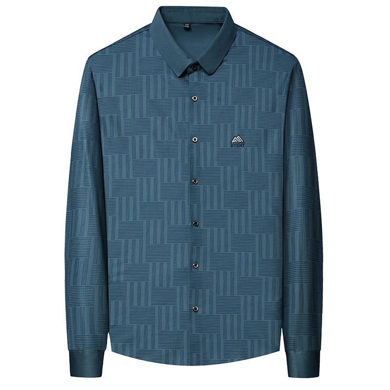 Autumn New Seamless Long-sleeved Men's Business Fashion Middle-aged Casual Shirt