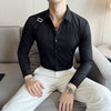 Men's Slim-fit Smooth Fabric Strap Buckle Long-sleeved Shirt