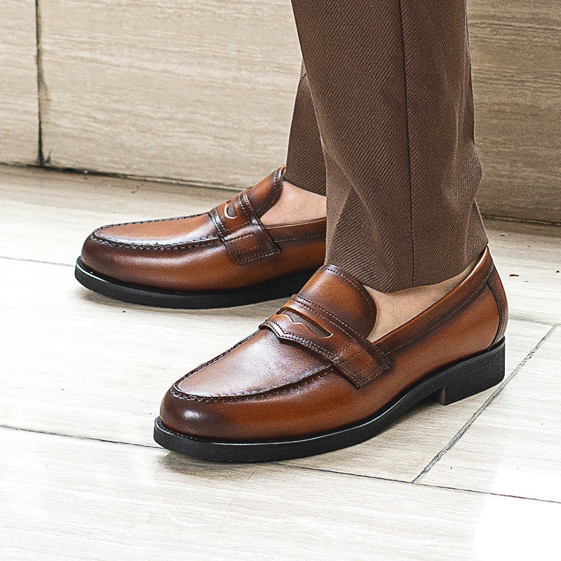 British Gentleman First Layer Cowhide Round Toe Casual Shoes