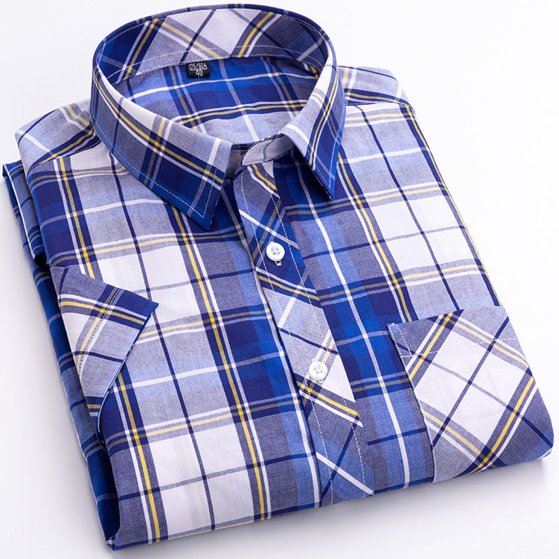 Cotton Men's Plaid Short-sleeved Shirt